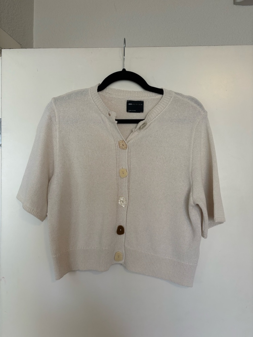 ASOS Cream Short-Sleeve Button Cardigan Sweater